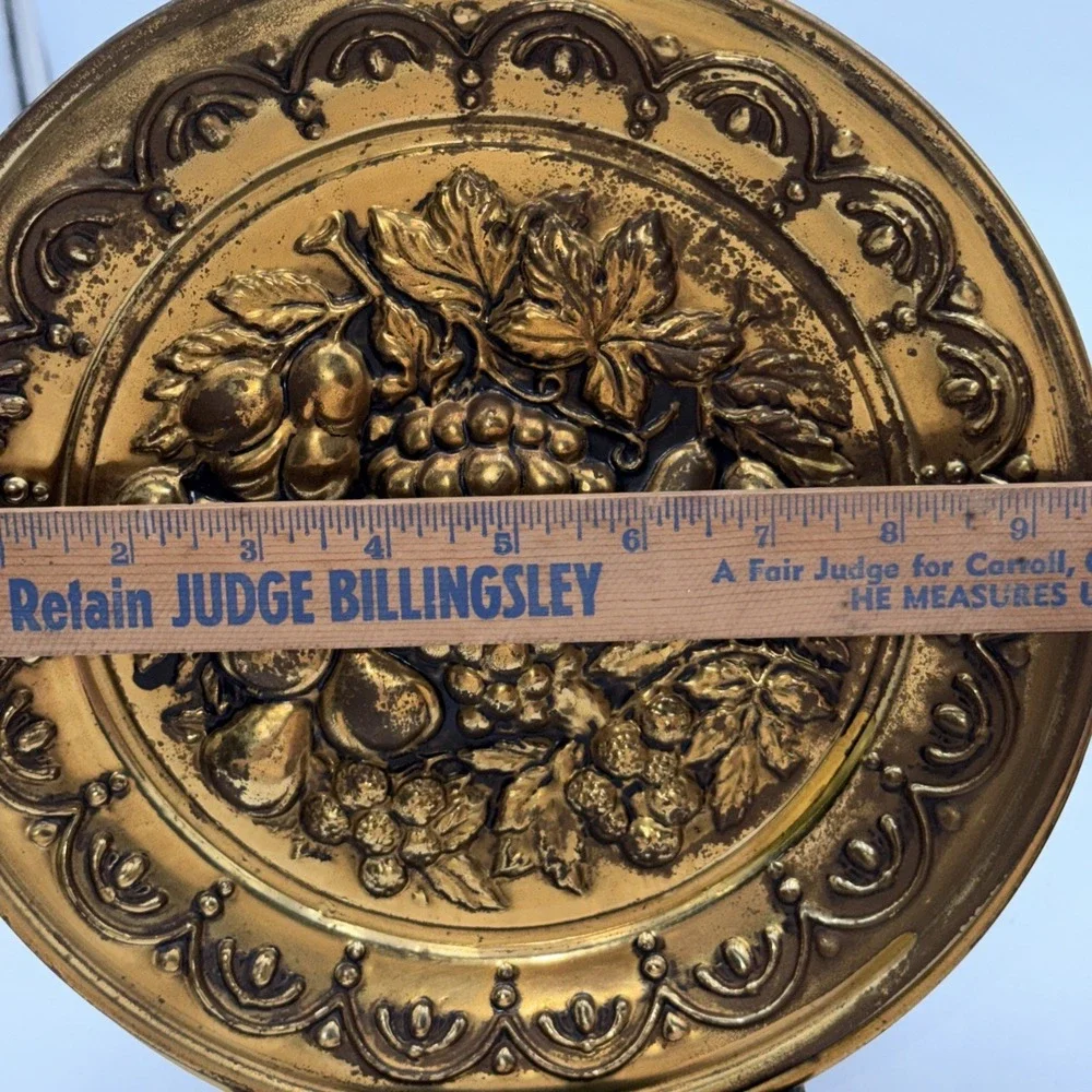 Vintage Brass Wall Plates Made in England Fruit Relief Pair 10.5